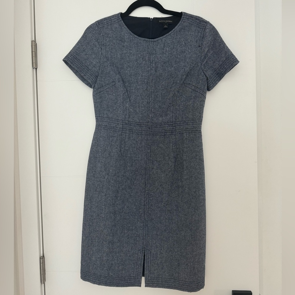 Banana Republic blue office dress resembling denim